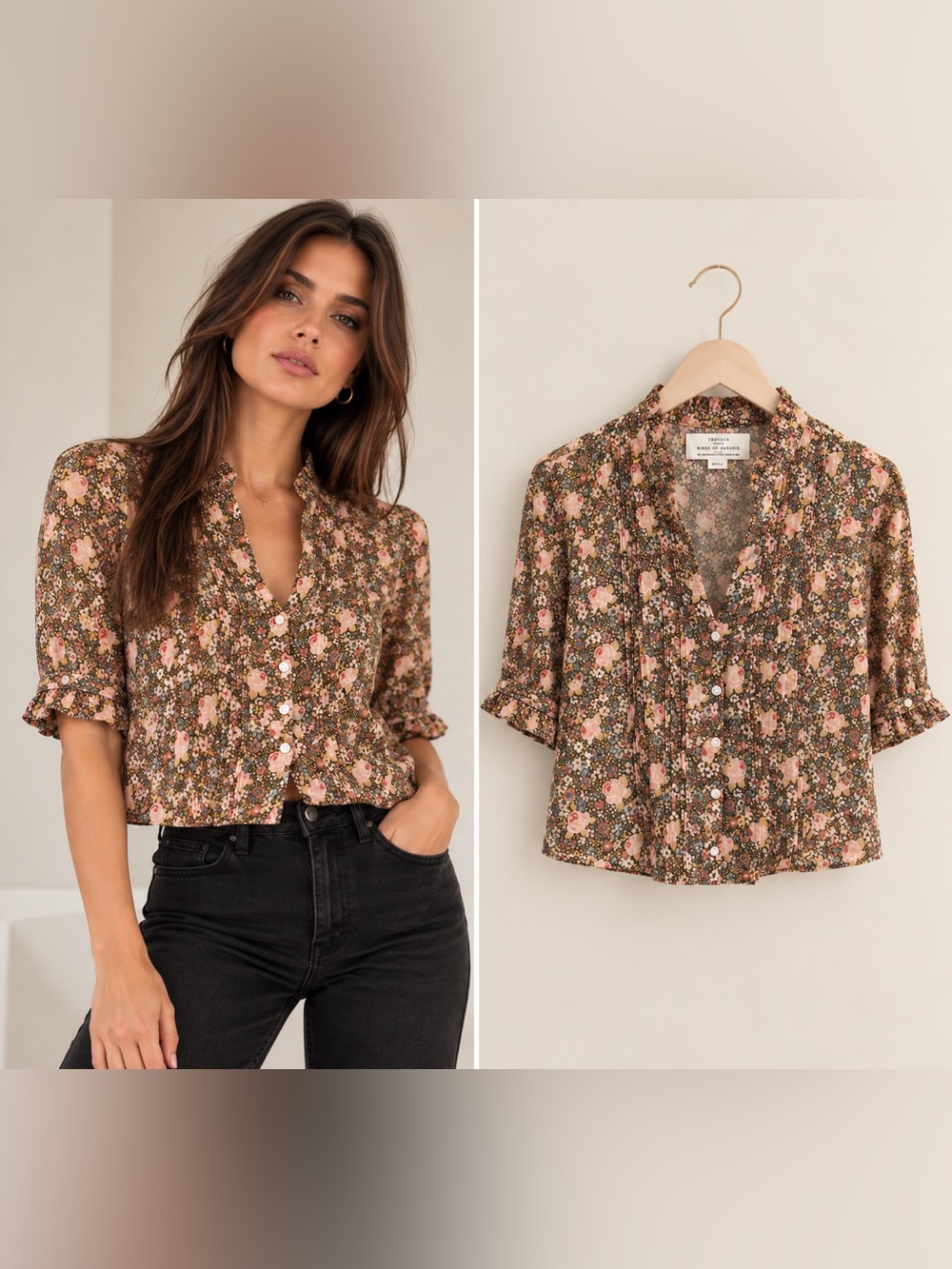 New! Birds of Paradis by Trovata Eloise Hedge Rose Pintuck Blouse S